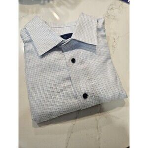 David Donahue Men's Long Sleeve Dress Shirt, Trim Fit, White/Blue, 19 Neck